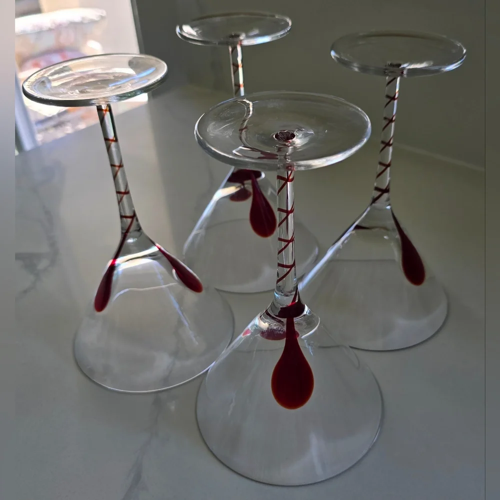Vintage Discontinued‎ Pier 1 Drip Drop Martini Glasses Hand Blown Set Of Four